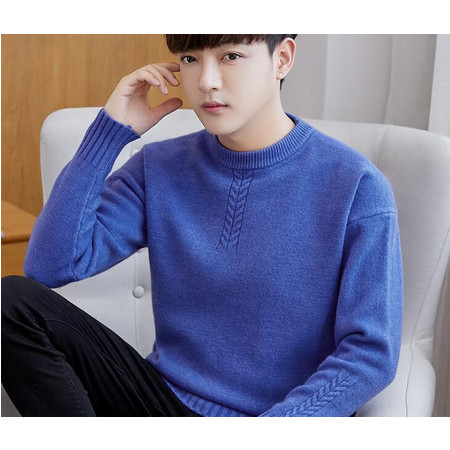 LS毛衣男士圆领秋冬季长袖套头针织衫韩版修身新款纯色青年衣服