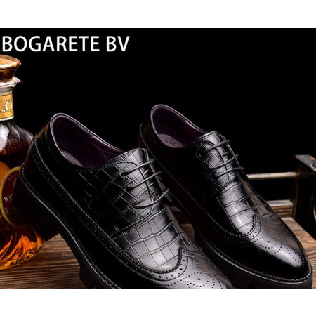 BOGARETE BV2020春季新款英伦布洛克真皮男鞋商务正装皮鞋男厚底增高休闲皮鞋图片