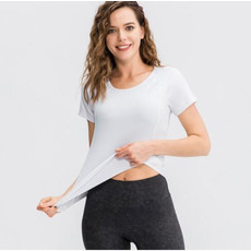 L女士紧身瑜伽短袖 圆领运动T恤拼网透气高弹速干跑步健身衣02216