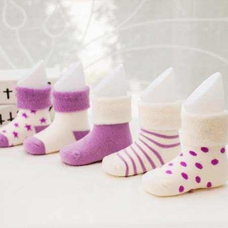 5双装秋冬季款棉袜 宝宝婴幼儿加厚保暖袜 新生儿婴儿0-3岁袜子b