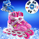 可调旱冰儿童轮滑鞋 男女大小码直排闪光PVC轮子溜冰鞋AR