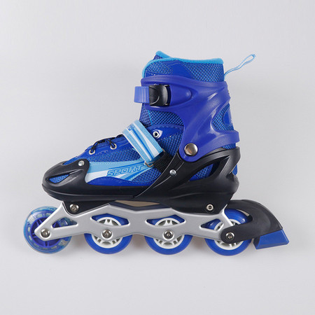 儿童溜冰鞋 酷炫蓝色直排闪光轮滑鞋PVC旱冰鞋男女AR图片