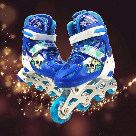 儿童直排闪光轮滑鞋 初学者成人溜冰鞋蓝色套装AR图片