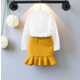A6 童装2017儿童新款韩版秋季蕾丝长袖荷叶裙尾两件套套装