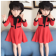 A6 童装2018韩版新款女童时尚拼接收腰连衣裙红黑拼色公主裙