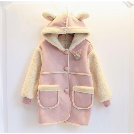 A6 童装2017冬季新款韩版女童羊羔绒麂皮中长款外套