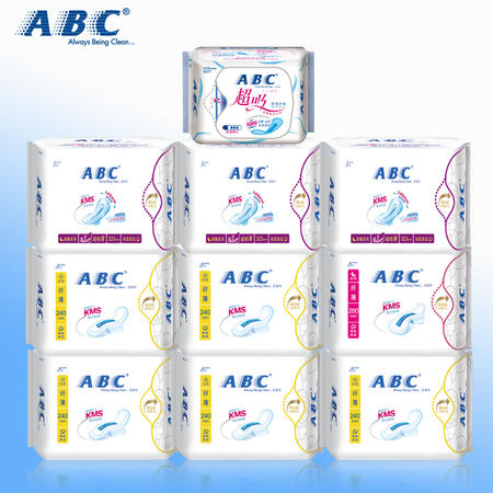 ABC卫生巾 日用夜用护垫10包组合套装79片棉柔亲肤超薄纯棉 正品