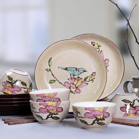 醴陵18头彩盒装 6人手绘陶瓷餐具套装碗盘子创意西式米饭碗个性送礼图片