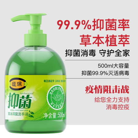 【邮储特卖】【2瓶装】草本抑菌洗手液500ml/瓶*2瓶杀菌消毒按压型抗菌医院用便携式家用儿童图片