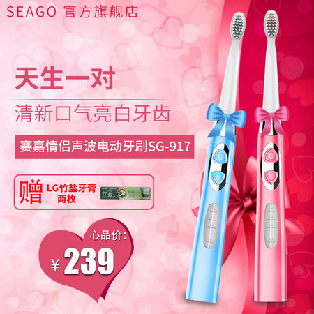 【情人节礼】seago赛嘉  声波电动牙刷成人充电式情侣2只装SG-719图片