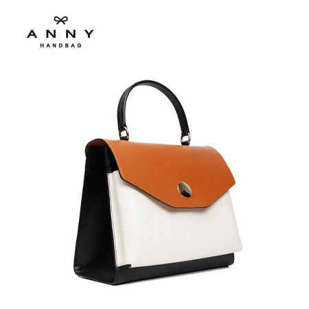 ANNY 2016新品真皮女士手提包牛皮撞色单肩斜跨包图片