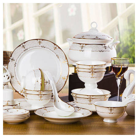 HB欧式金边陶瓷骨瓷餐具套装勺子碗盘碟套装礼品餐具图片