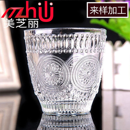 MZL热卖太阳花复古浮雕玻璃冷饮果汁杯  2只装