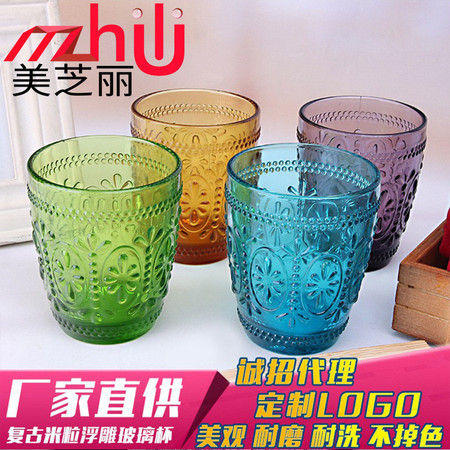 MZL复古米粒浮雕玻璃杯水杯绿色环保杯子大容量口杯促销