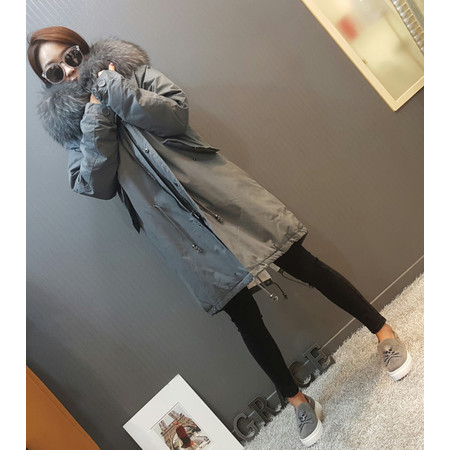 艾米娅 韩国2016新款冬装超大貉子毛领棉衣女外套中长款保暖加厚宽松棉服