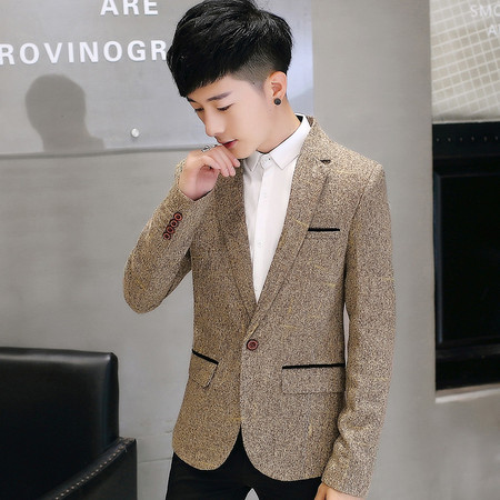 雷斯英杰/LEISIYINGJIE 冬季新款男士潮流西服外套青少年韩式修身时尚型男外套