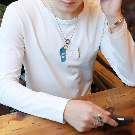 雷斯英杰/LEISIYINGJIE2017春季新款男士纯色长袖T恤青少年韩式简约百塔T恤图片