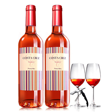 西班牙进口红酒诺伯勒桃红葡萄酒双支装送酒杯图片