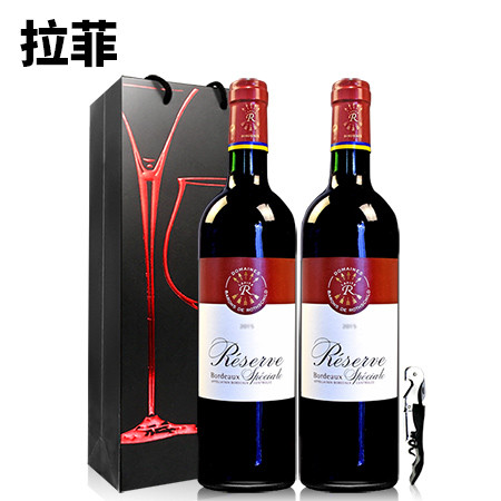 【买1赠1】正品拉菲红酒法国原瓶进口拉菲珍藏波尔多干红葡萄酒750ml*2瓶礼袋装