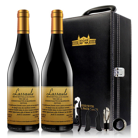 珍藏级法国14度红酒原瓶进口拉撒菲尔泽廷干红葡萄酒750ml*2瓶送礼盒装
