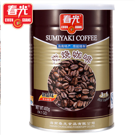 包邮春光炭烧咖啡 400g罐装三合一浓香型速溶咖啡粉