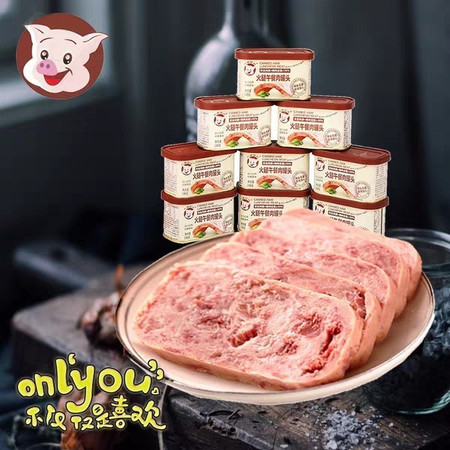 小猪呵呵午餐肉精品火腿罐头198g 9盒户外郊游速食猪肉制品火锅肠9盒图片