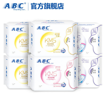 ABC蓝芯棉柔清爽透气日夜用卫生巾6包 共38片图片