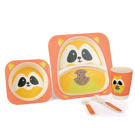 卓理/zolitt 竹纤维儿童餐具分格餐盘婴儿卡通饭碗宝宝碗勺叉子五件套装图片
