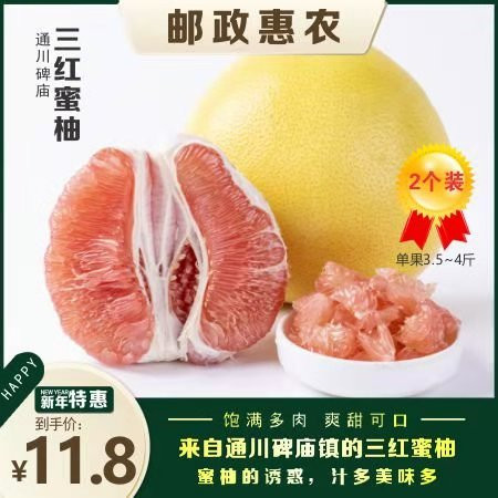 【邮政扶贫】 达州通川碑庙三红蜜柚(两个装）单果3.5-4斤(11.8新年特惠）