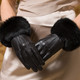 曼诗妮罗兰 羊皮手套 女 冬季 女士真皮手套兔毛口加厚保暖