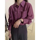 韩国时尚葡萄紫口袋百搭长袖衬衫女新款纯色宽松外穿衬衣