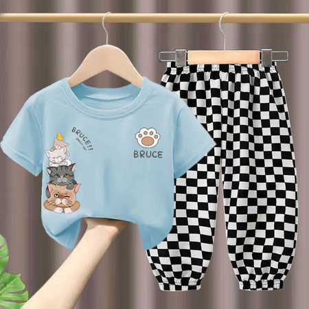 儿童夏季套装2022新款纯棉短袖T恤男童女童宝宝洋气上衣两件套潮图片
