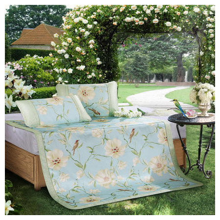 水星家纺海蒂花园冰丝席子可折叠凉席二/三件套夏季印花席子床品图片