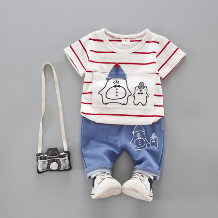 X儿童休闲童套装 0-4岁婴幼儿纯棉条纹短袖中裤5分裤童装