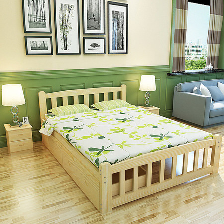 全实木床单人 儿童床1.2米白色双人床1.5米1.8米松木床简约定制rt图片