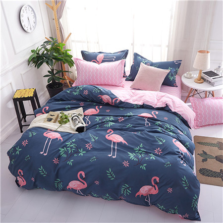 BeddingWish超细纤维床上四件套套件 火烈鸟动物系列标准尺寸1.8米床上用品图片