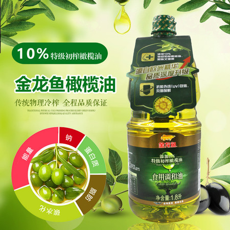 金龙鱼添加10%特级初榨橄榄油橄榄食用调和油1.8L/桶