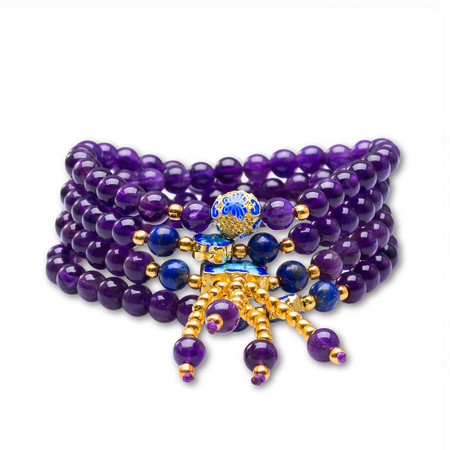 芭法娜 紫梦妖蓝 天然紫水晶6MM多圈时尚手链 附证书图片