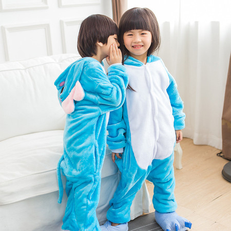  LS法兰绒加厚可爱亲子大象卡通动物连体睡衣儿童款如厕版