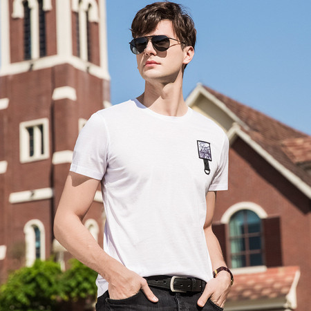 M时尚新款2018男装圆领短袖纯色 韩版商 务休闲男式 T恤图片