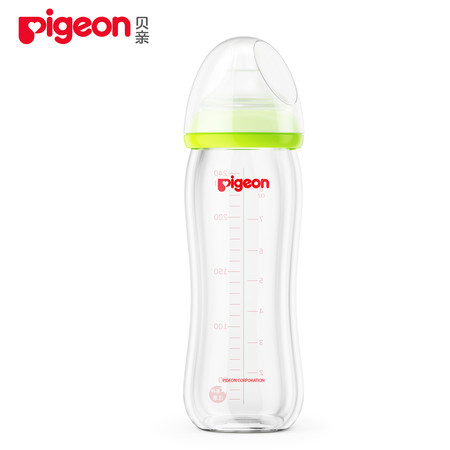 贝亲/PIGEON 日本进口瓶身 宽口径玻璃奶瓶（配M号奶嘴）240ml 黄色绿色AA70/AA71