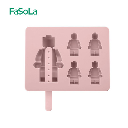 FASOLA雪糕模具硅胶冰格模具 冰棒模具冰棍模具冰块模具 机器人藕粉色2个装图片