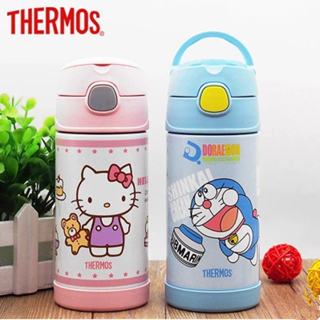 膳魔师***THERMOS 儿童保温杯宝宝吸管杯带提手防漏水杯子便携保温水壶F4011