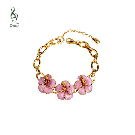 法国讴瑟 粉色花朵电镀白金施华洛世奇水晶手链H114006AB