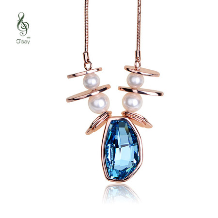 法国讴瑟 蓝色优雅复古水晶镀金项链N314003AA图片