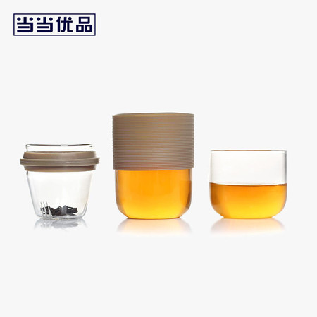 当当优品 玻璃快客杯一壶一杯 便携式旅行功夫茶具套装 茶水分离泡茶杯