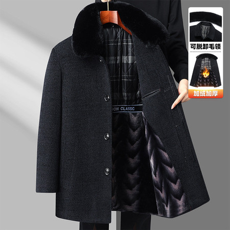 LANSBOTER/莱诗伯特 新款加绒加厚脱卸毛领大衣风衣中老年男保暖外套中长款图片