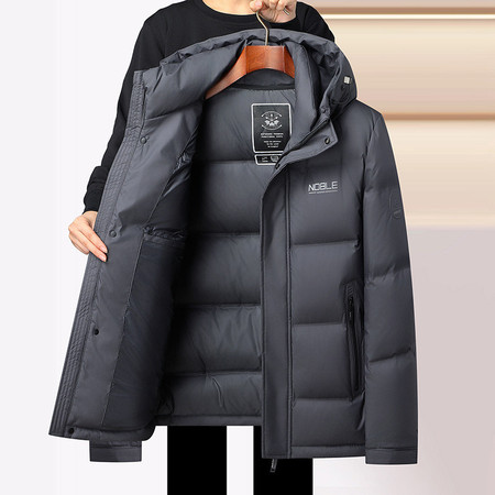 LANSBOTER/莱诗伯特 冬季新款保暖高端外套连帽面包90羽绒爸爸短款男装中年男士羽绒图片
