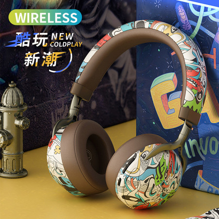 安奈尔 新款头戴式蓝牙耳机无线运动跑步私模国潮涂鸦耳机耳图片
