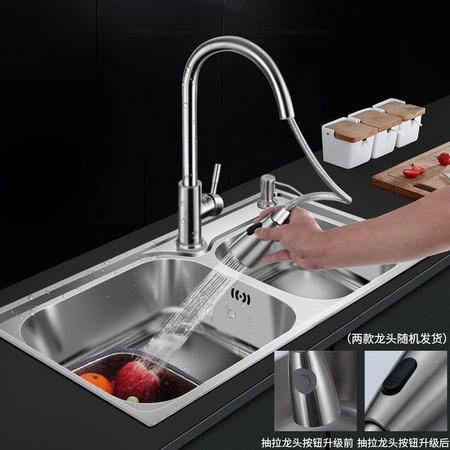 MANOY YUHOUSE 厨房家用304不锈钢水槽双槽套餐一体成型水池加厚洗菜盆单洗碗图片